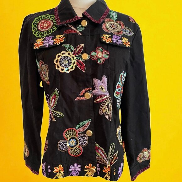 Vtg. BEREK Hysteric Glamour Artsy Jacket Blazer Womens M Embroidered Beaded - Picture 1 of 9